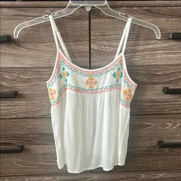 Natural Life White Tank Top with Colorful Embroidery - Picture 1 of 1